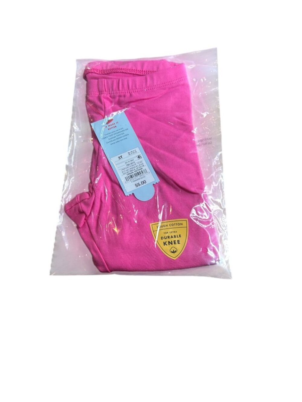NWT Cat & Jack Girls Pink Durable Knee Leggings 3T Tough Cotton Elastic Waistban
